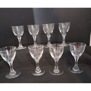 Set of 8 Vtg. Crystal Cordial Glasses Etched Stars Design Elegant 3"3/8x1"3/4